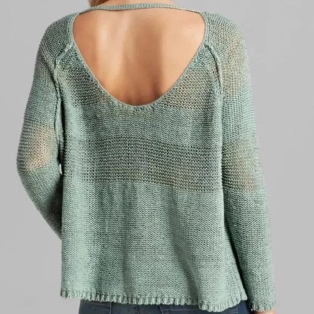 Free People Nickels & Dimes Oversize Knit Silk Blend Sweater Green Women Size SP
